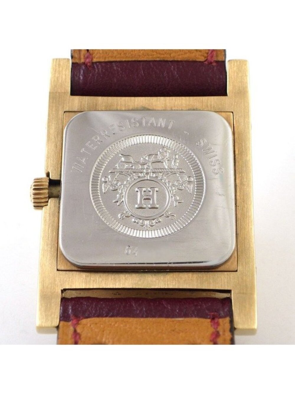 Hermes Watch Medallion Studs Square White Dial Red Leather Quartz Analog - Picture 5 of 12
